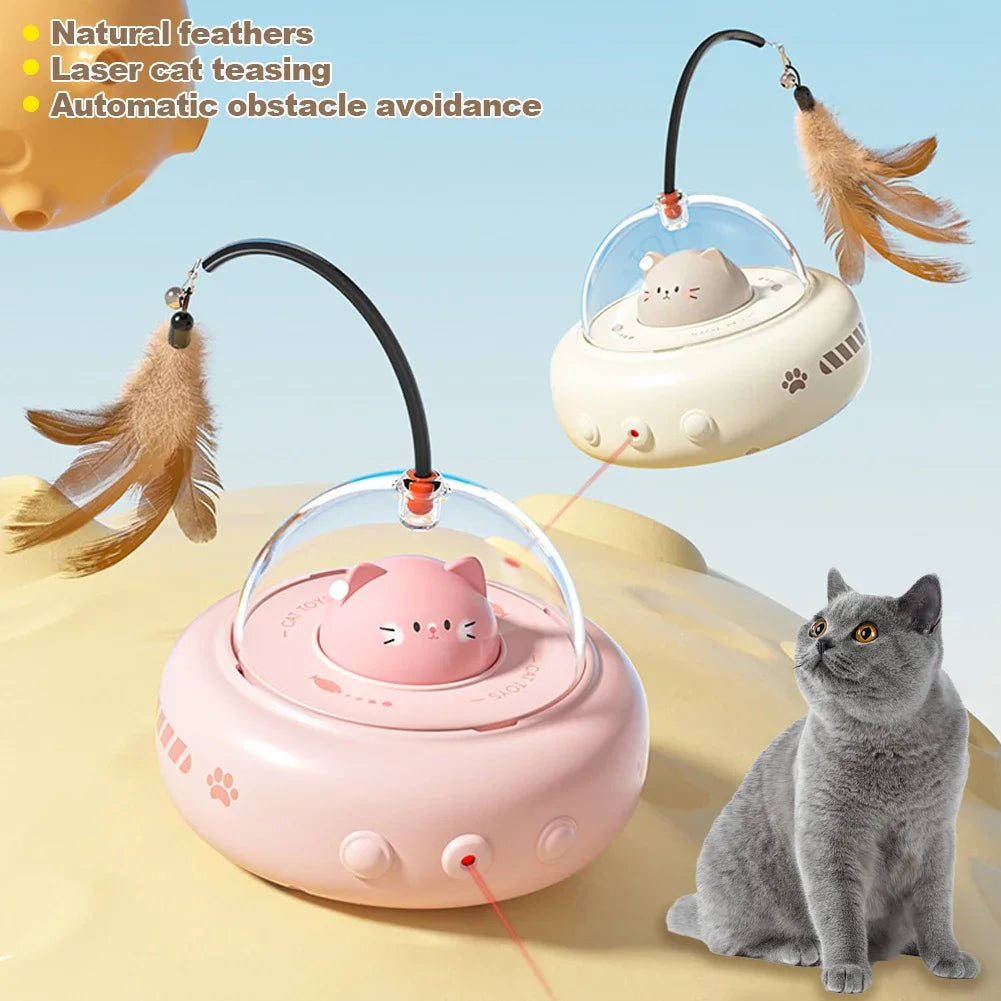 Smart UFO Cat Teaser Toy  Electric Interactive Feather & Bell for Active Cats