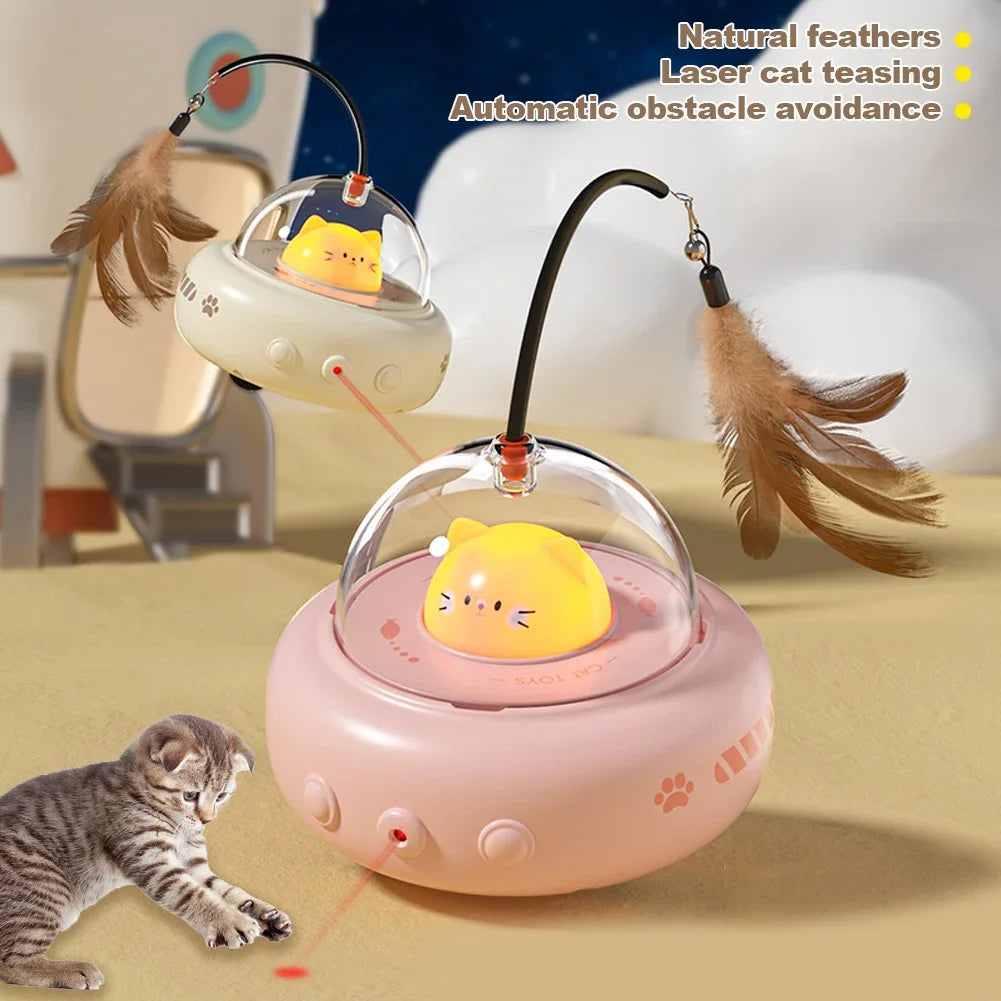 Smart UFO Cat Teaser Toy  Electric Interactive Feather & Bell for Active Cats